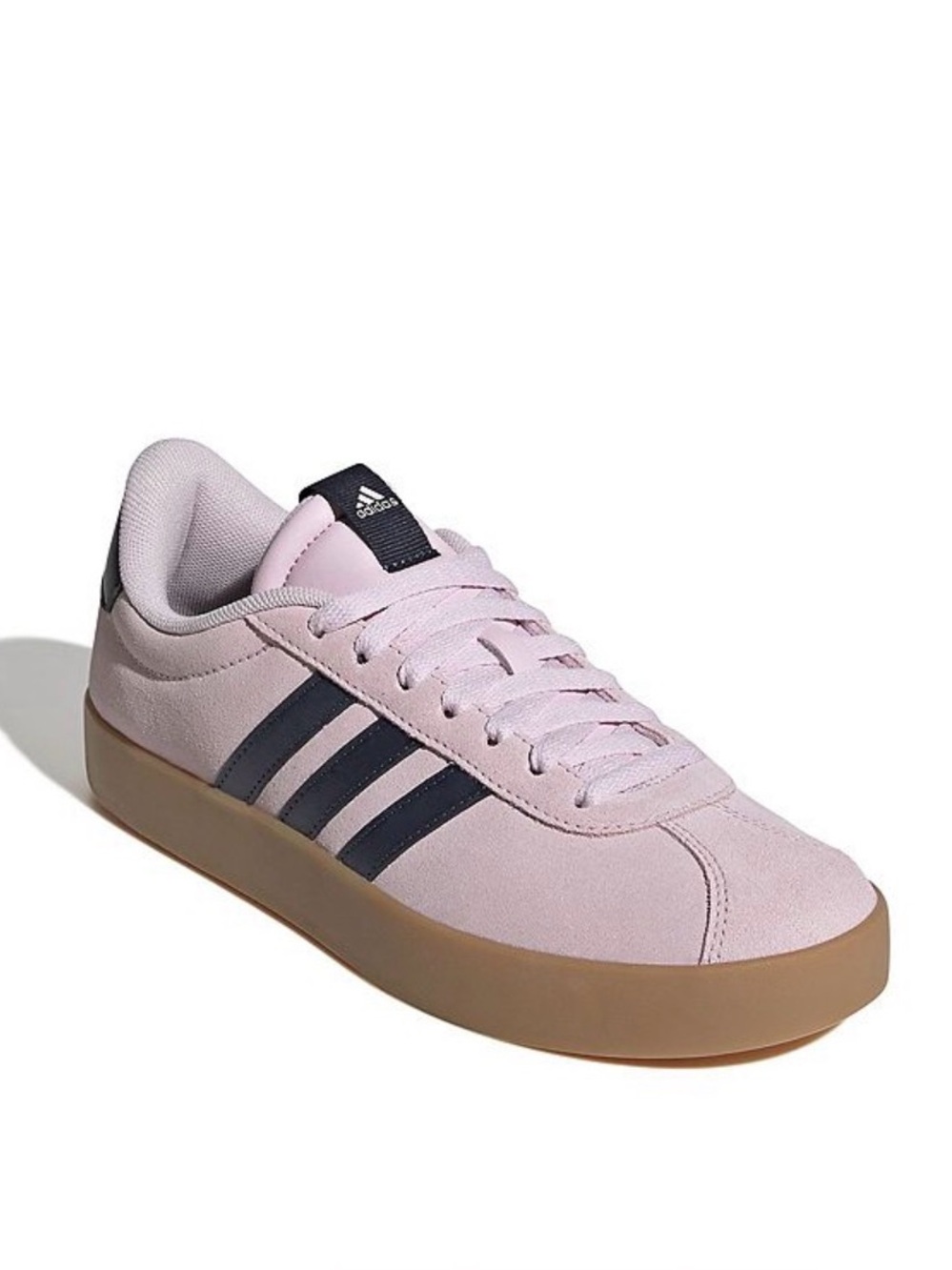 adidas Women's Light Pink Suede Sneakers with Black Stripes and Gum Sole